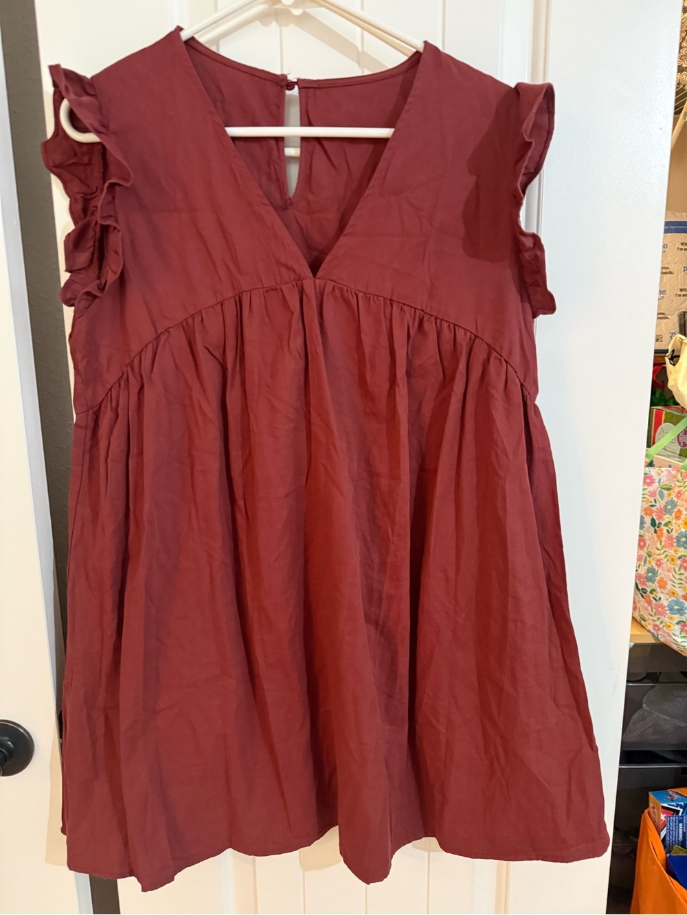 Women’s maroon Sleeveless Ruffle Dress